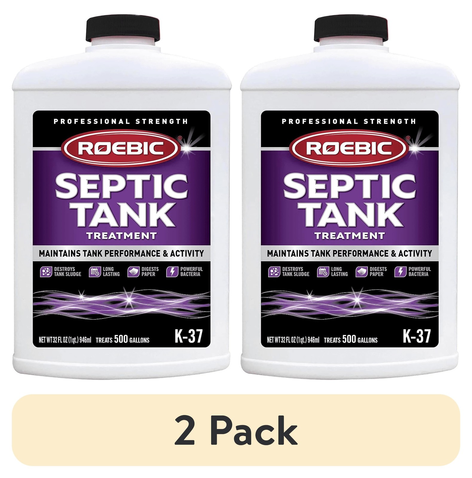 (2 pack) Roebic K-37 Septic Treatment, 32 Fl Oz Bacteria Enzyme Clog Remover