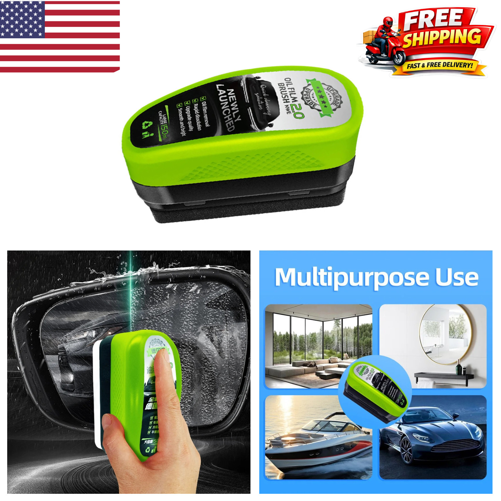 2025 New Automotive Oil Film Cleaning Brush, Clear Vision Glass Cleaner