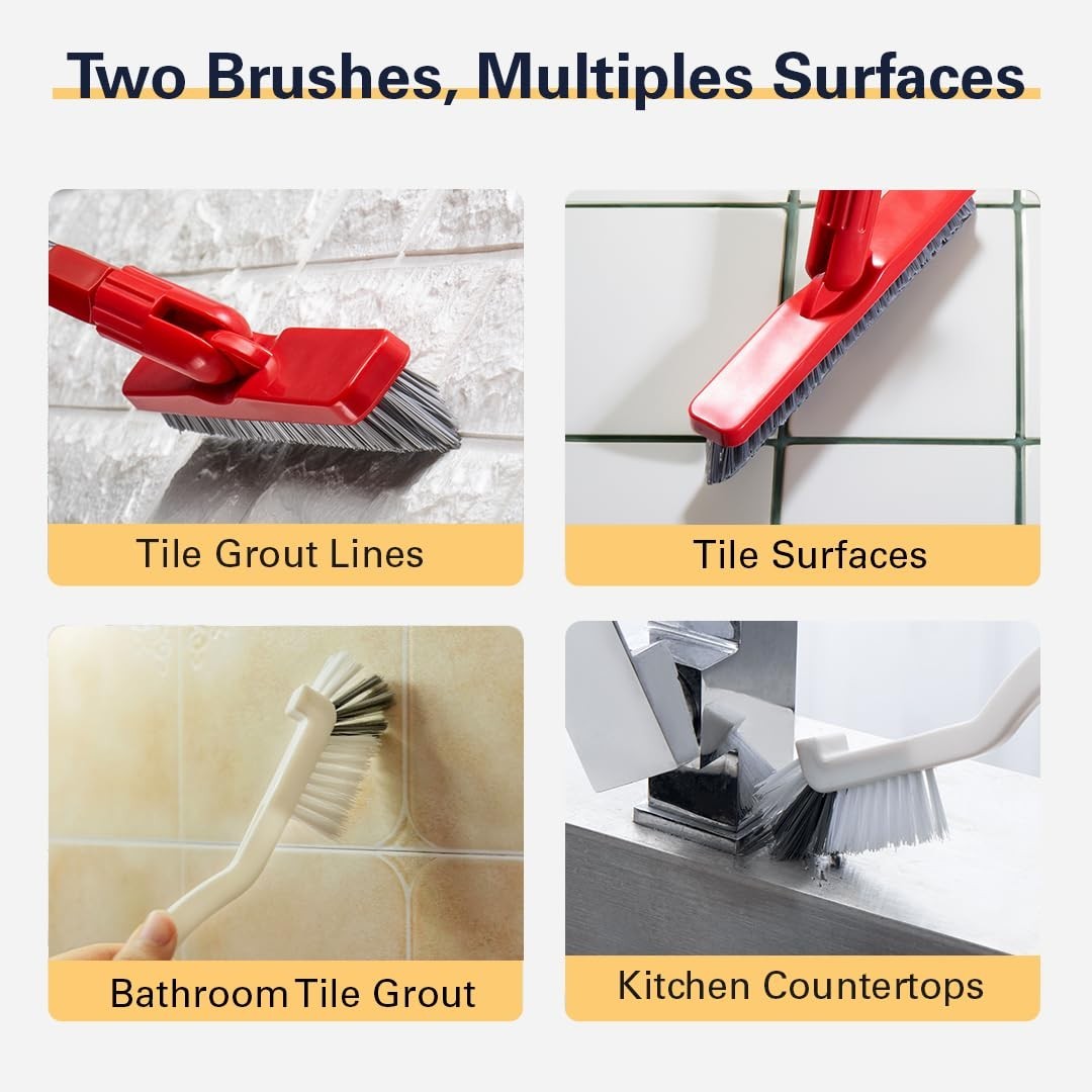 Telescopic Grout Brush with Long Handle & V-Shaped Scrubber for Tile Floors