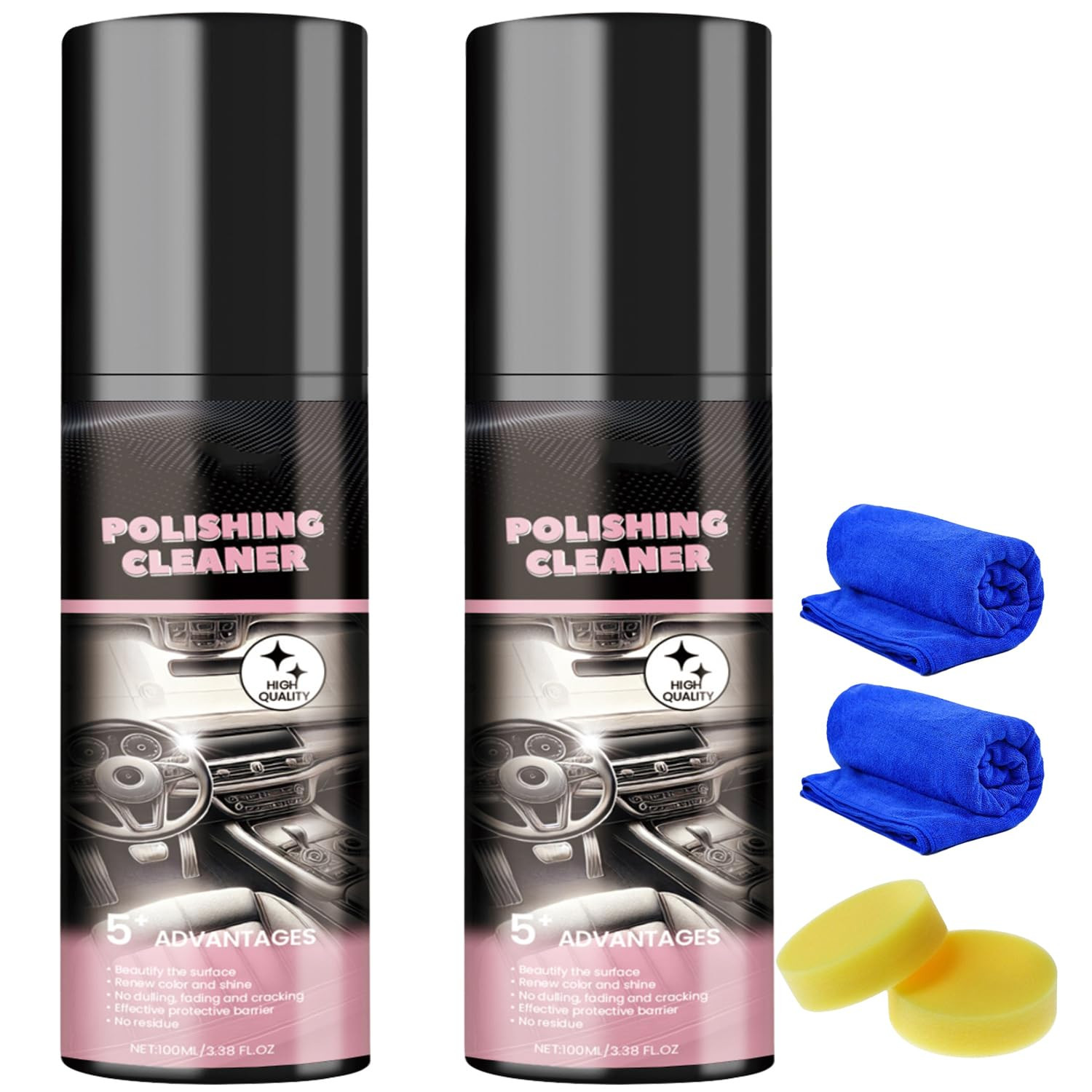 Car Interior Detail Polishing Cleaner, Multi-Purpose Car Cleaner 100Ml (2PCS) –