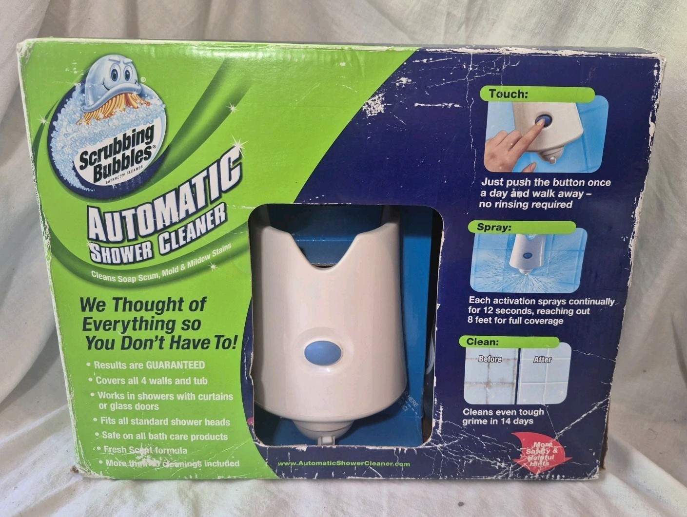 New Scrubbing Bubbles Automatic Shower Cleaner Kit 2 Cleaning Solutions Box Worn