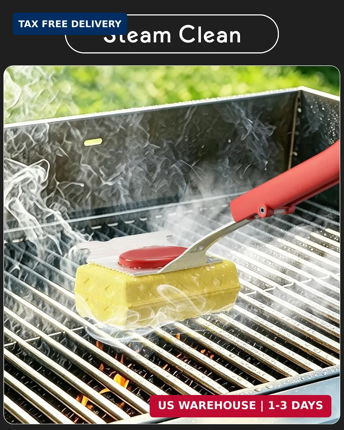 Grill Brush Bristle Free, Steam Grill Cleaning Brush with Scraper, One-Fit-All f