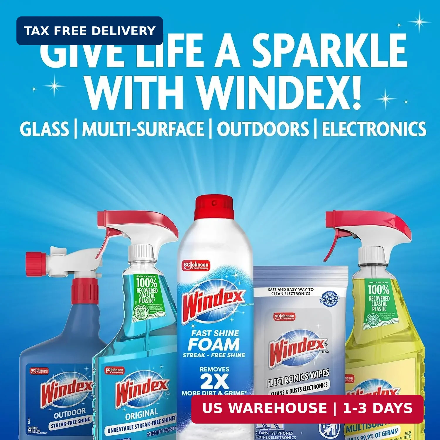 Windex Refill Glass and Window Cleaner Bottle, Bottle Made from 100% Recycled Pl