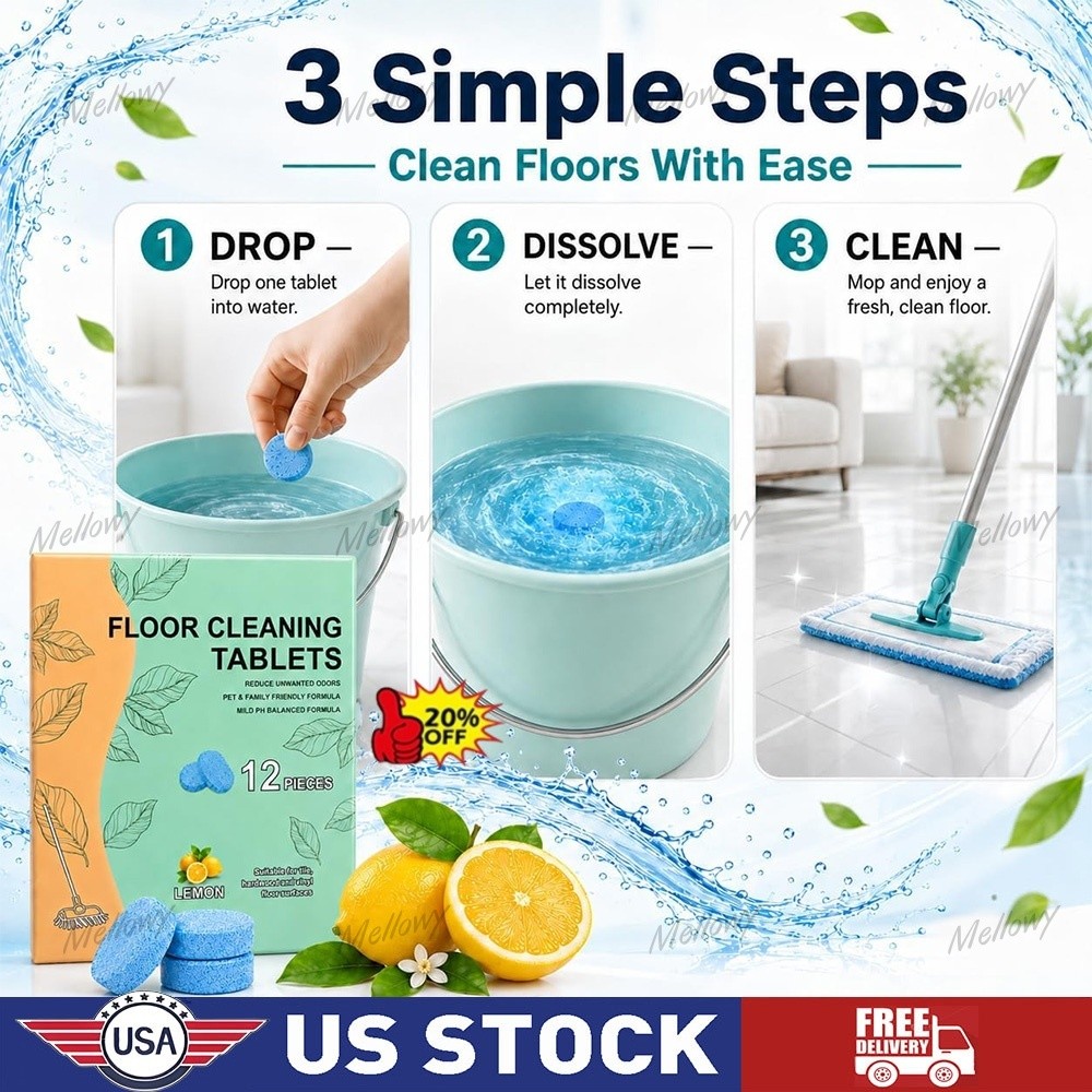 12pc Floor Cleaning Solution Tablet, Deep Cleans for Multiple Floors,lemon Scent