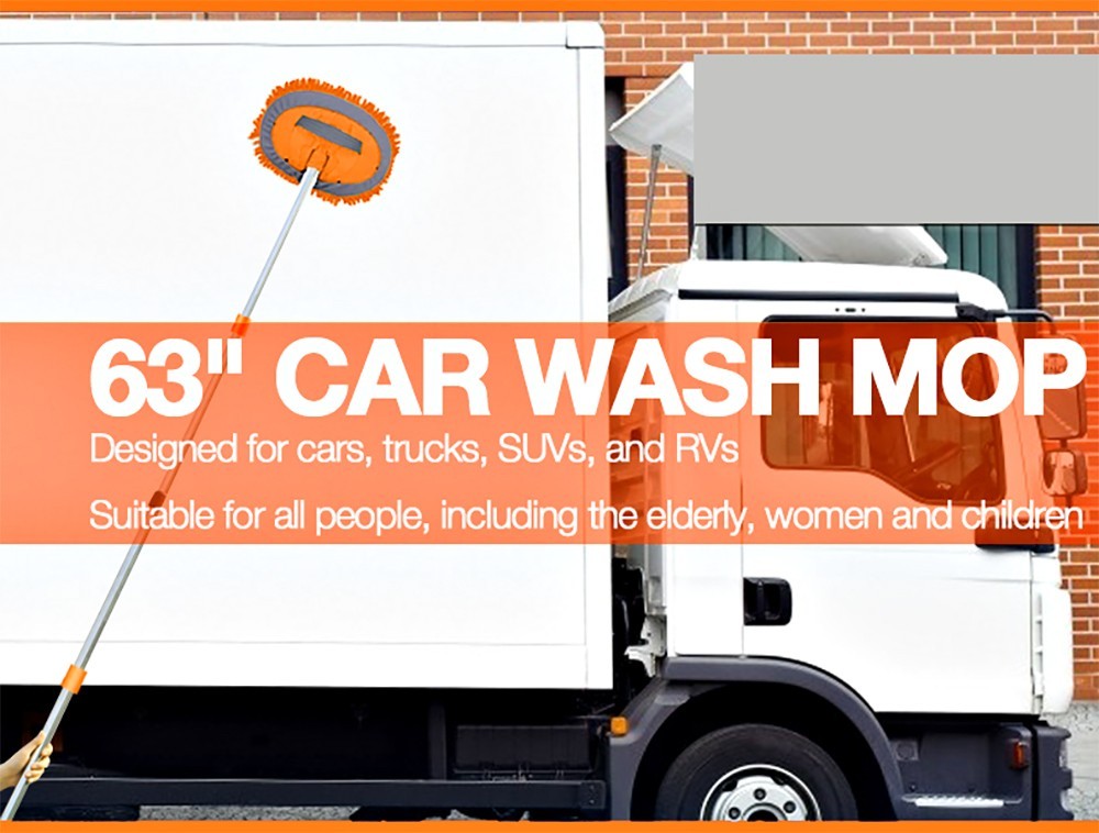 63″ MICROFIBER CAR RV TRUCK WASH BRUSH MOP KIT MITT SPONGE TELESCOPING HANDLE