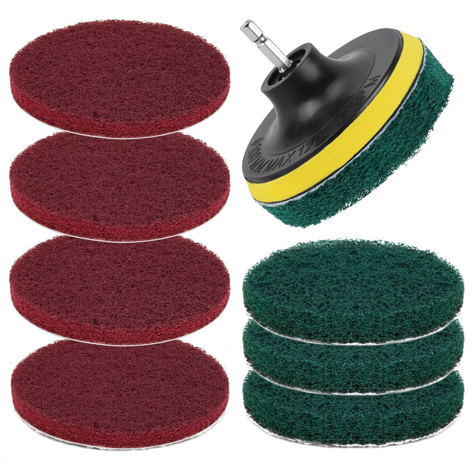 4-Inch Scrub Drill Brush Power Scouring Pads Household Cleaning Set 4 Red Pad…