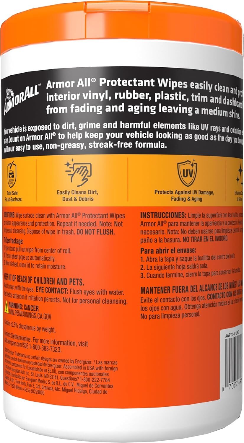 Armor All Car Cleaning Wipes, Wipes for Car Interior and Car Exterior, 90 Wipes