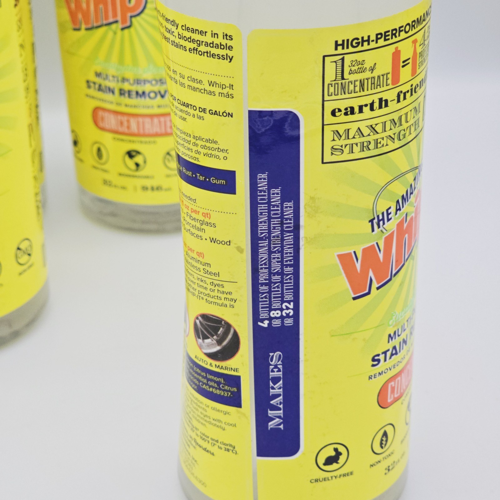 Whip-It All Purpose Cleaner & Stain Remover Concentrate, 32 OZ , BULK LOT OF 4
