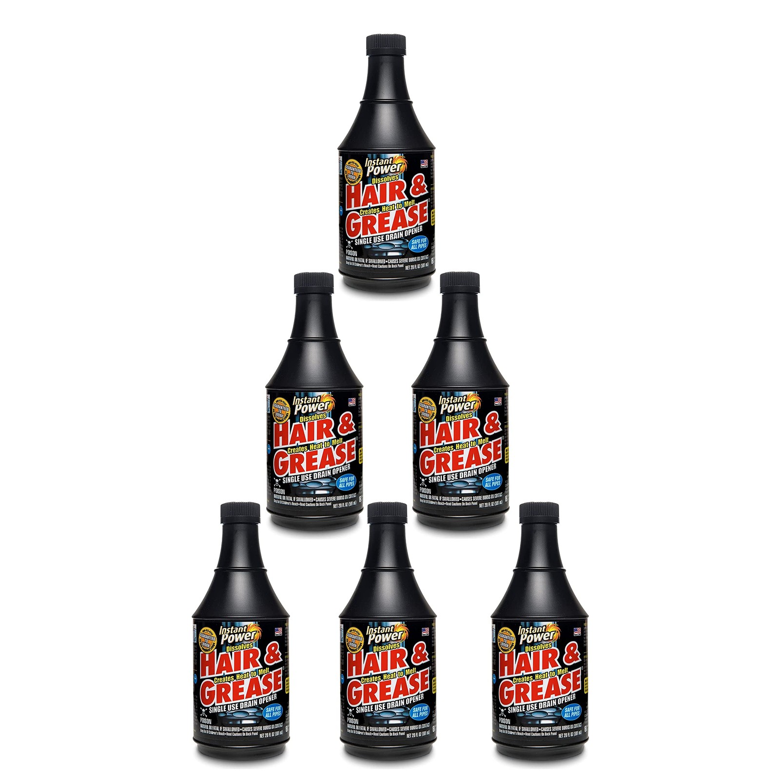 Instant Power 20 Oz Drain Opener Liquid 6 Pack Strongest Non Acid Formula