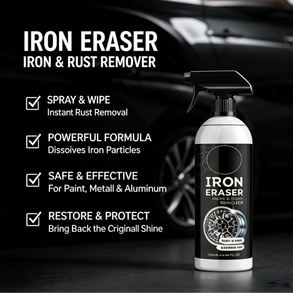 Iron Eraser Rust Remover Spray Iron Powder Remover for Car Wheels,Professional A