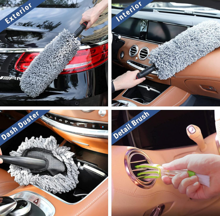 Kit de limpieza para auto con plumeros de microfibra y mango extensible, Nuevo
