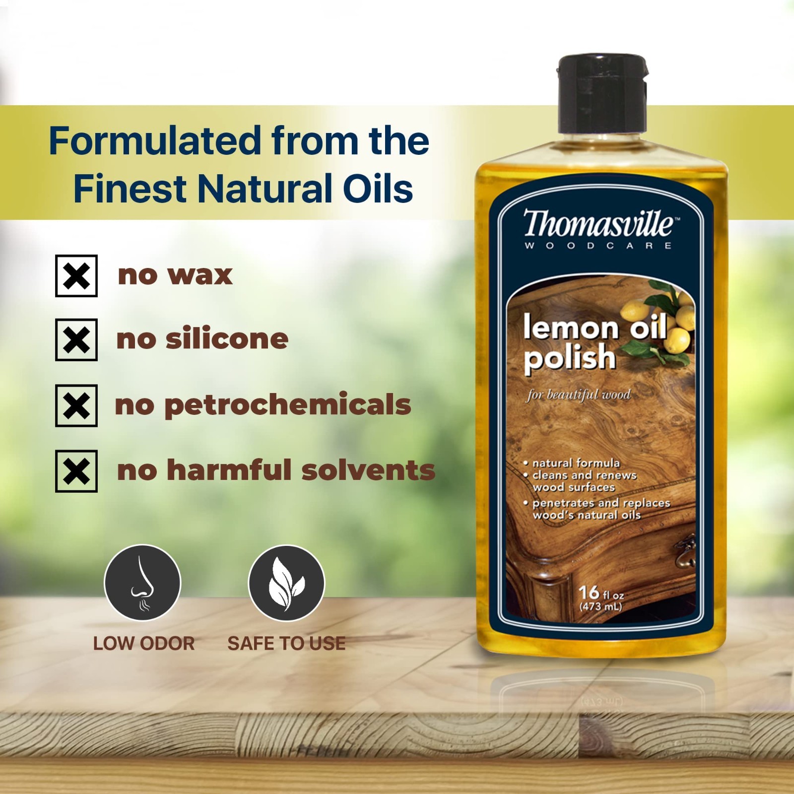 Wood Cleaner & Furniture Polish – Lemon Oil, Cleans & Restores Surfaces, 16oz