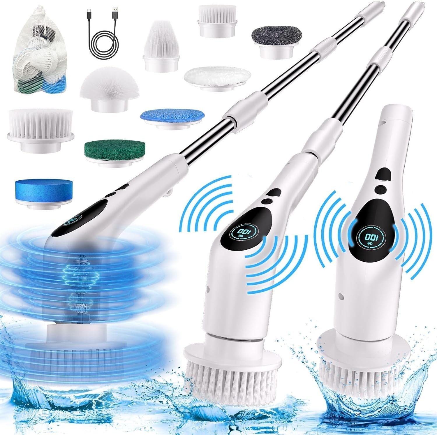 Electric Spin Scrubber, Electric Spin Cordless Tub and Tile Scrubber with Voi…
