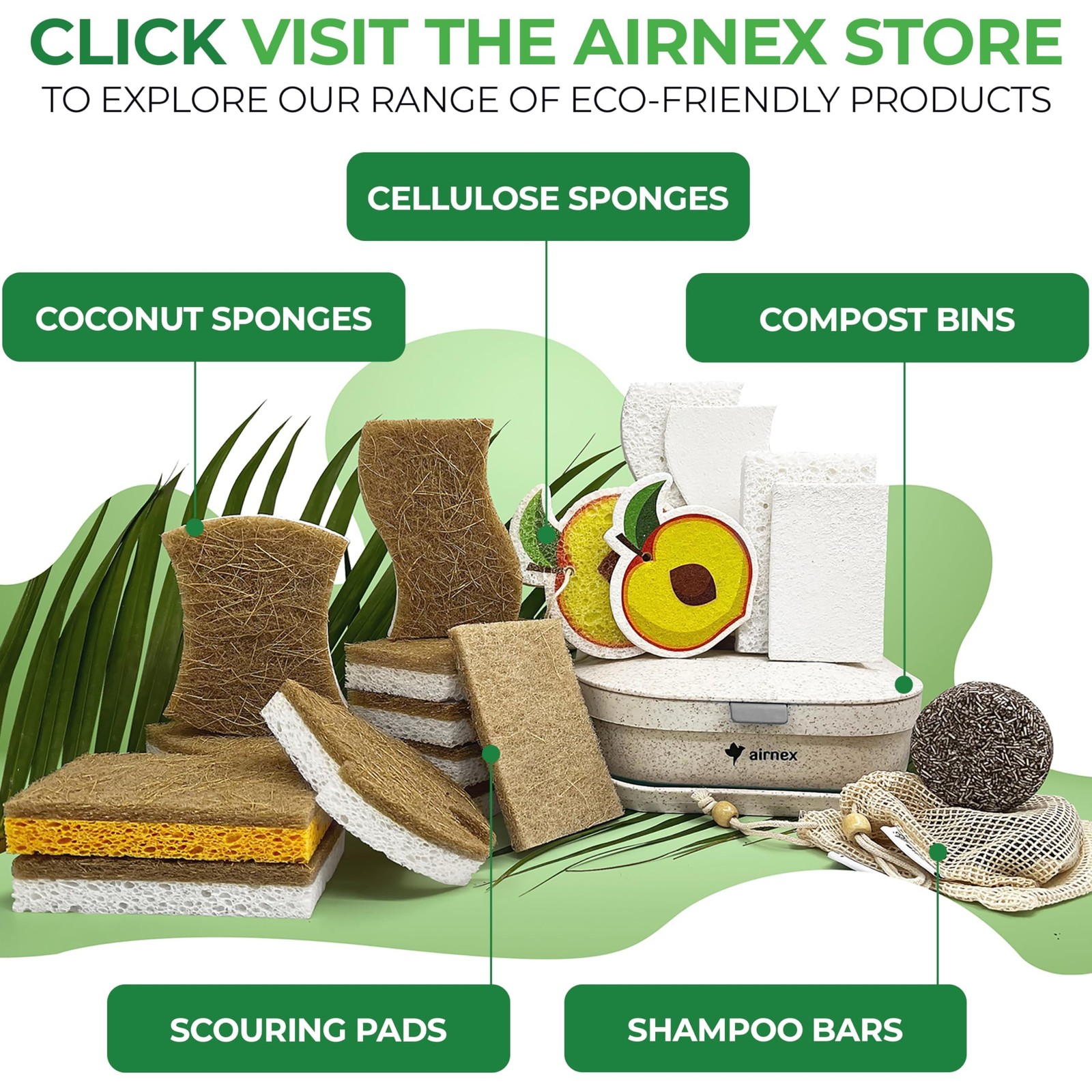AIRNEX Natural Kitchen Sponges (12 Pack) – Biodegradable Cellulose & Coconut …