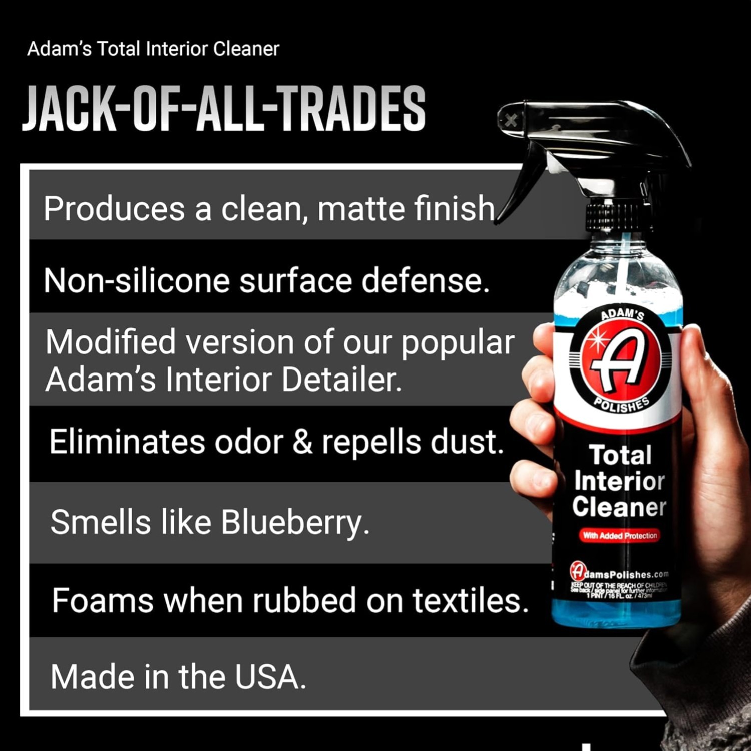 16oz Total Interior Cleaner with SiO2 Protection – Quick Detailer for Vehicles