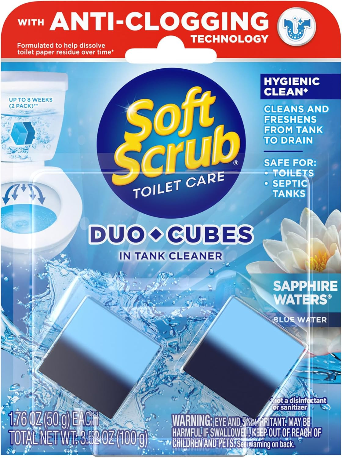 In-Tank Toilet Cleaner Duo-Cubes, Sapphire Waters, 2 Ct (Pack of 7), Cleans & Fr