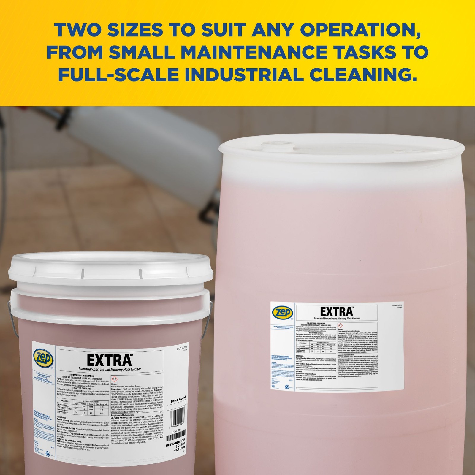 Zep EXTRA Floor Cleaner – 5 Gallon (1 Unit) 72035 – Fast Acting Industrial