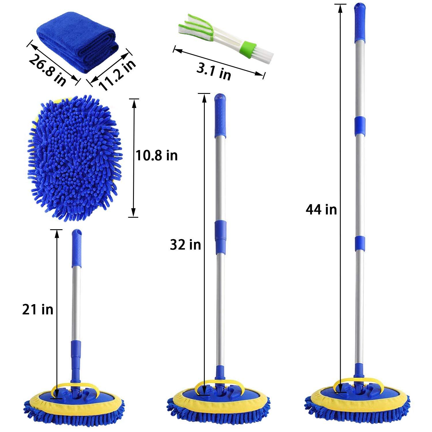 2 In 1 Microfiber Car Wash Mop Mitt With 45″ Aluminum Alloy Long Handlechenille