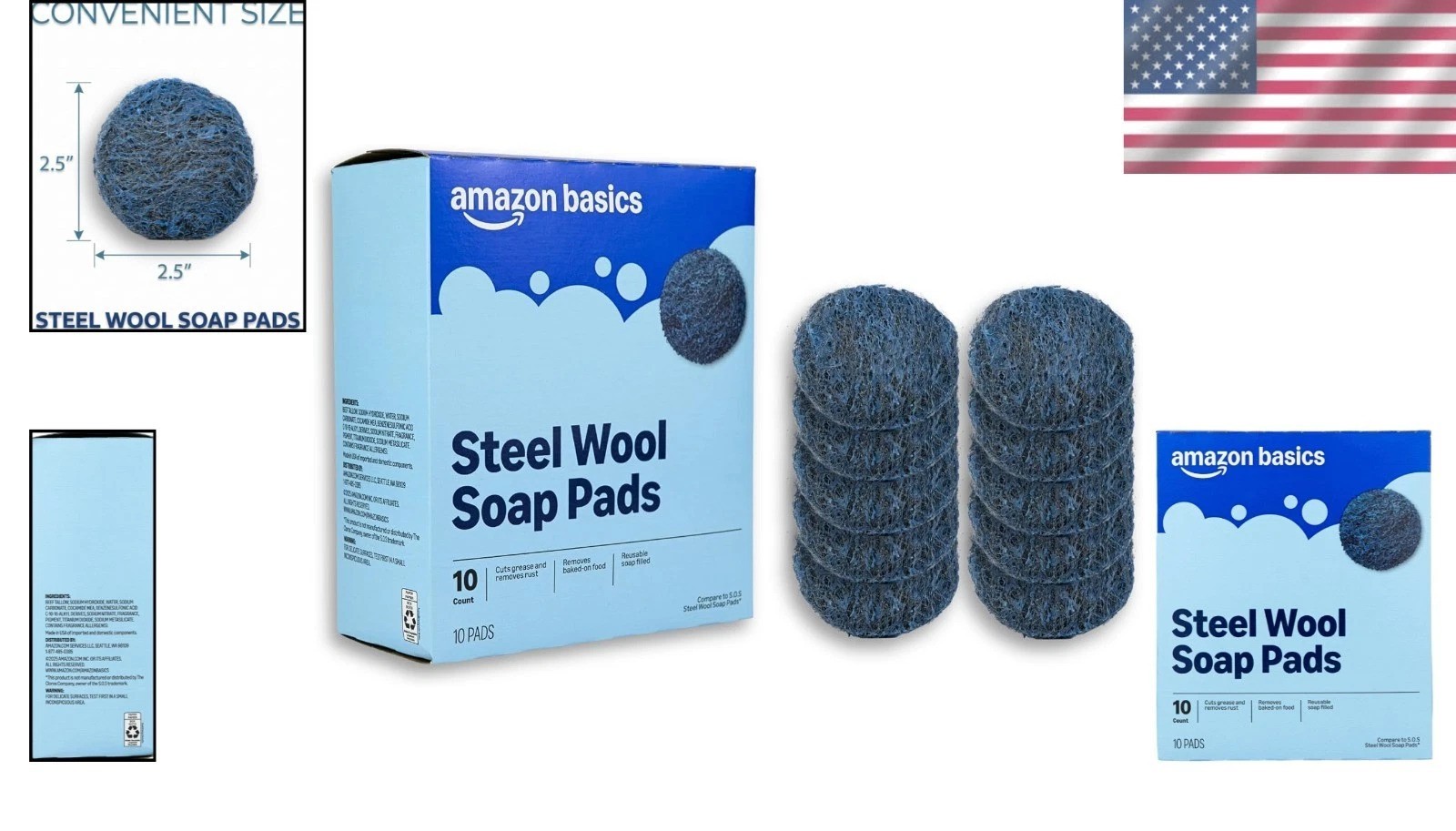 Powerful Steel Wool Soap Pads (10 Count) for Grease & Rust Removal, Reusable