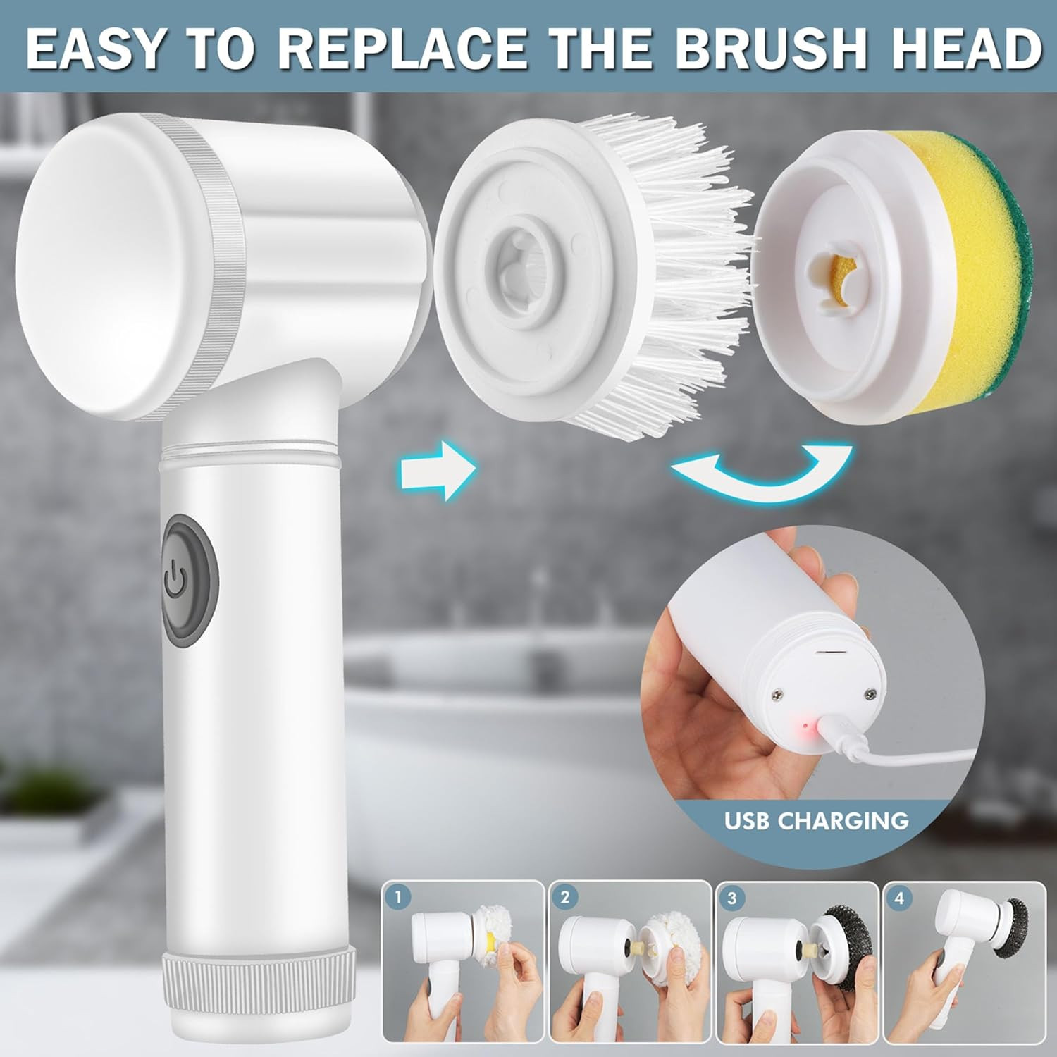 Electric Spin Scrubber Cordless Tub,Shower Tile Scrubber,Floor Scrubber for Clea