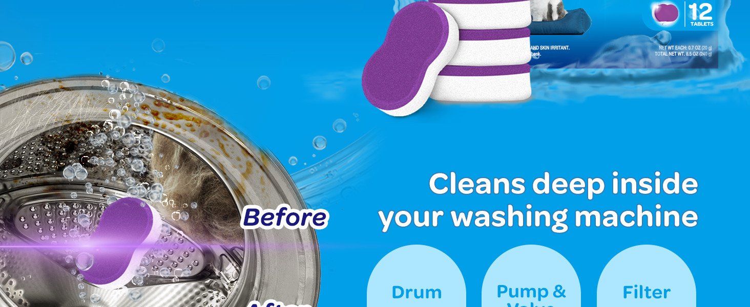 Washing Machine Cleaner Tablets 12 Pack, Formulated for Pet Owners, 8.5oz Washer