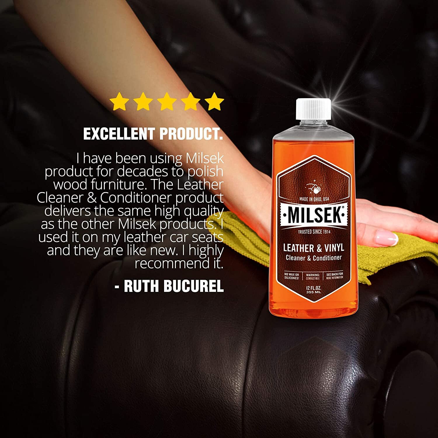 Milsek LC-12 Leather and Vinyl Cleaner & Conditioner, 12 Ounce, Mandarine