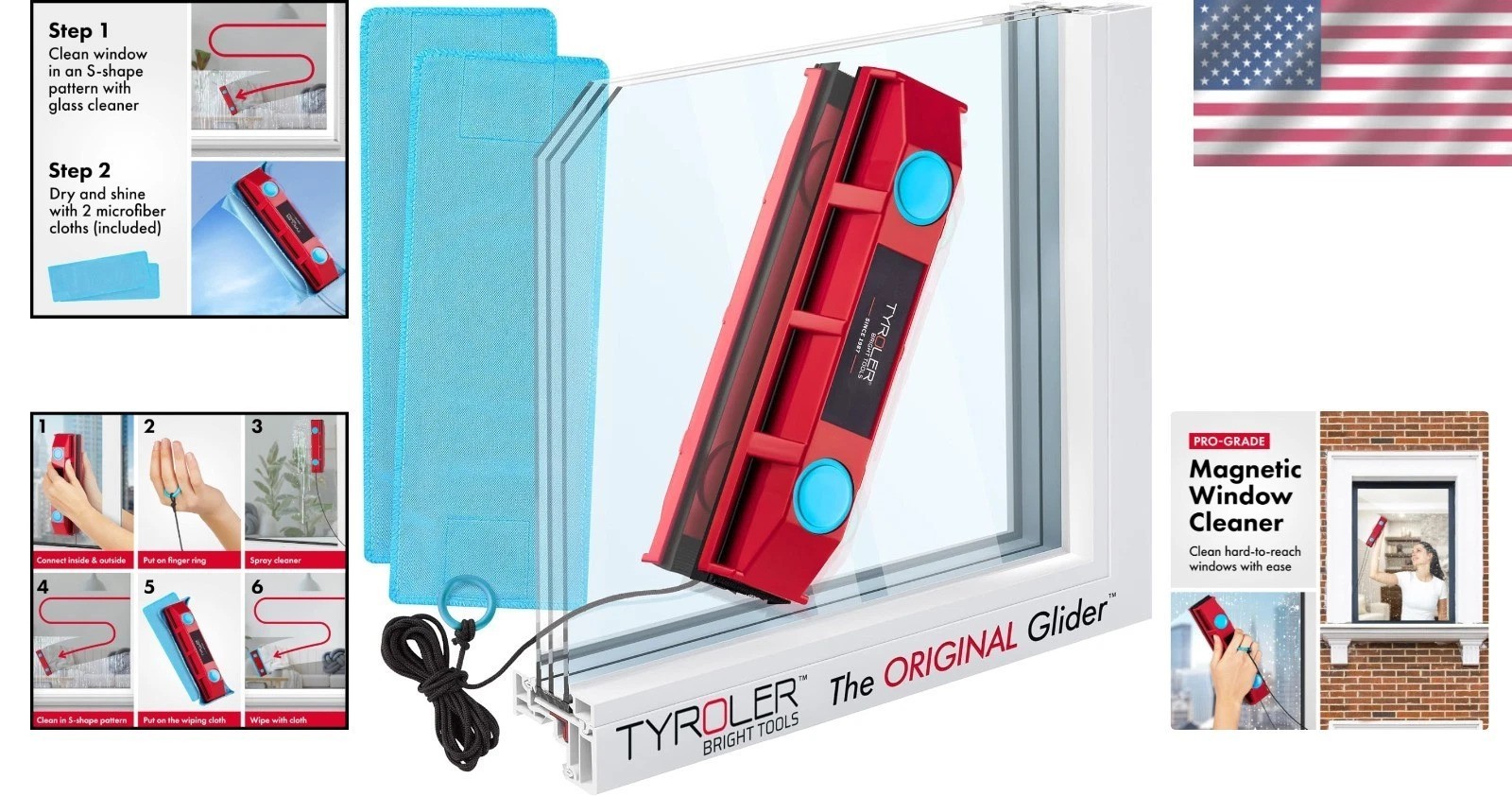 Magnetic Window Cleaner for Single-Glazed 0.3-0.7in Windows Glider D-2