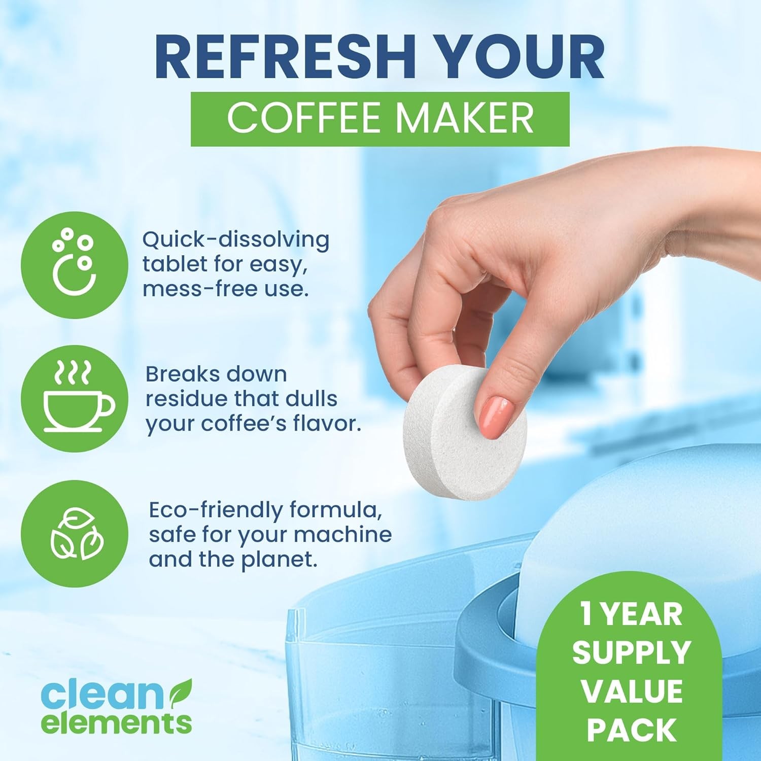 Coffee Maker Cleaner & Descaler Tablets 24-Pack for Keurig Nespresso Espresso Ma
