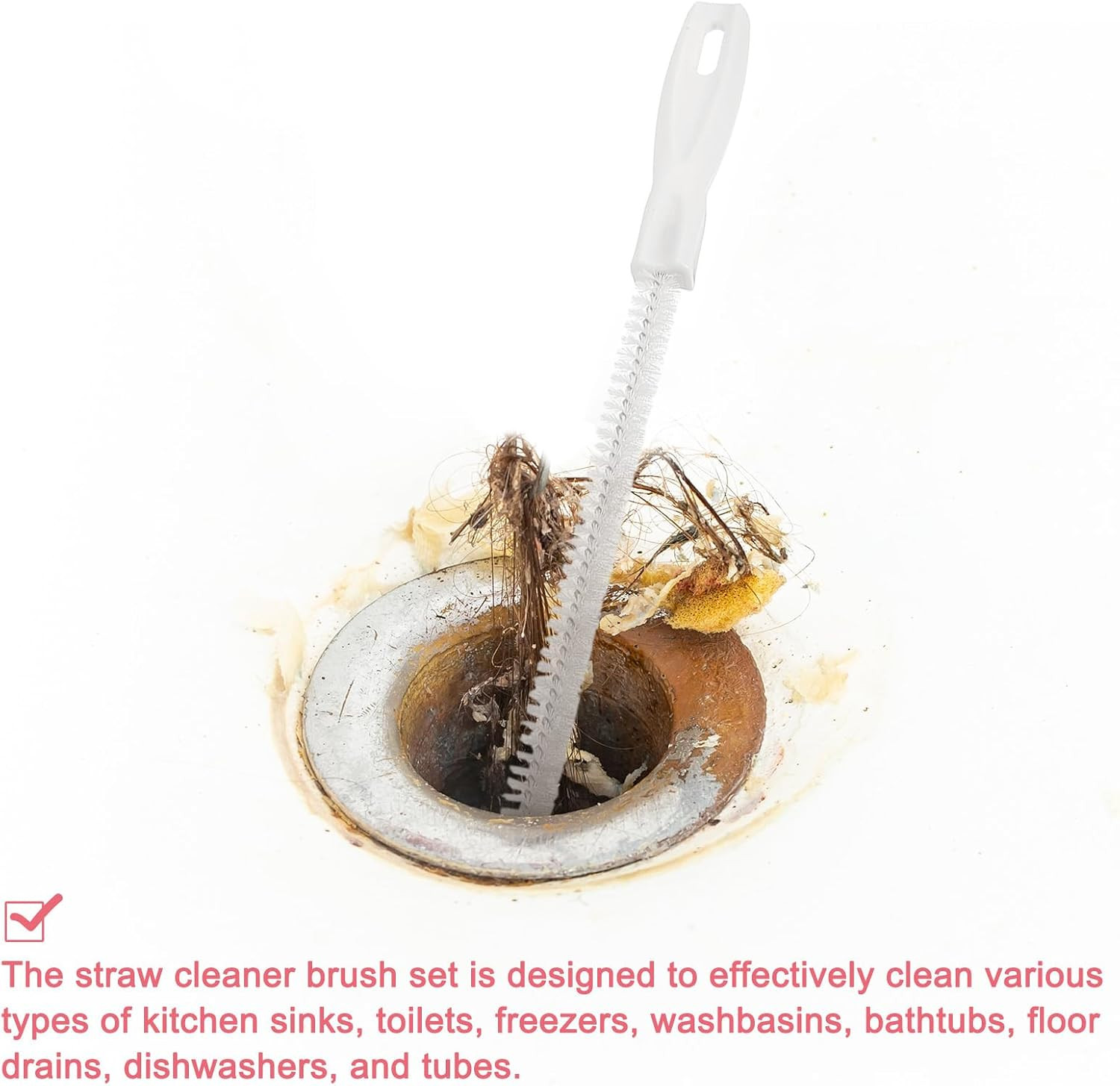 2 Pcs Drain Cleaner Brush, 18.5 Inches Extra Long Stainless Steel & Nylon Pipe C