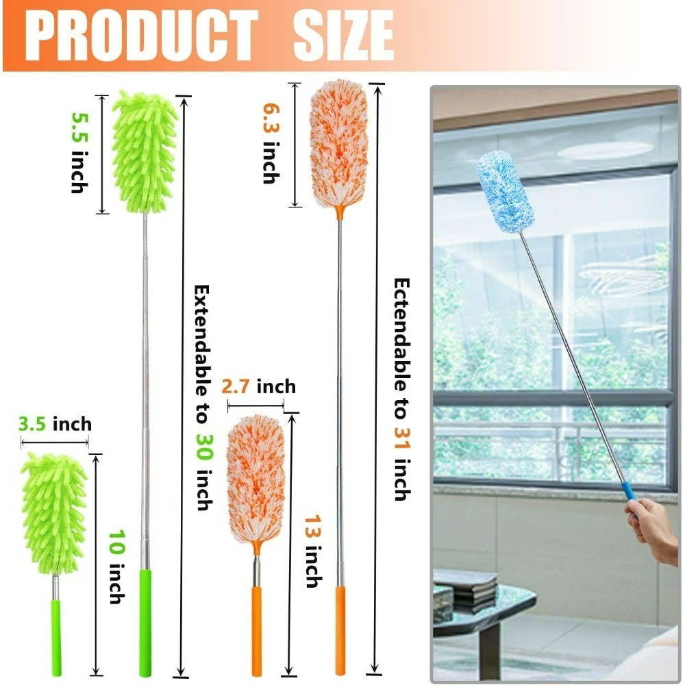 Extendable and Washable Microfibre Feather Duster Set of 4 Adjustable 13 to 30