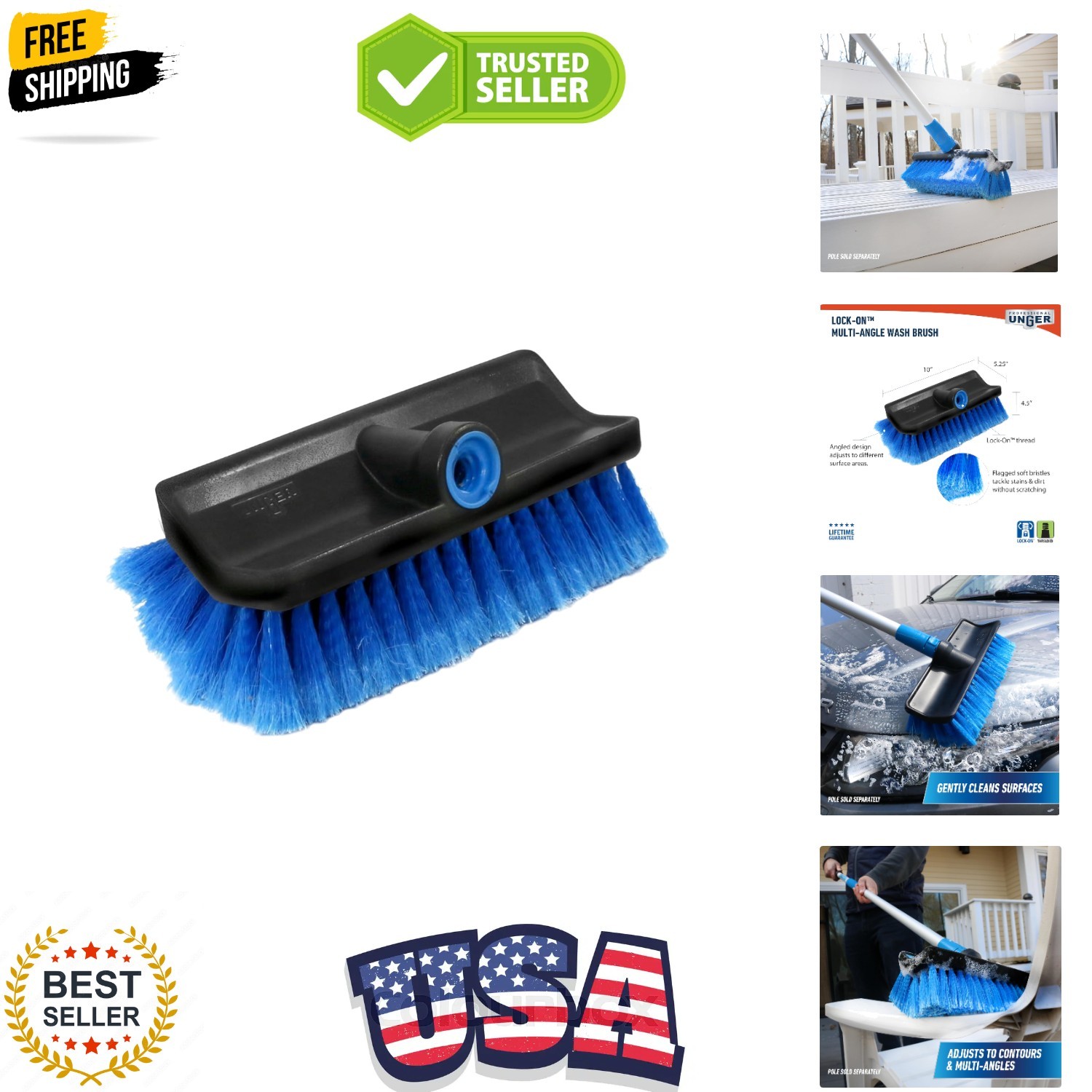 Professional Lock-On HydroPower 10” Bi-Level Soft Wash Brush, Compatible with…