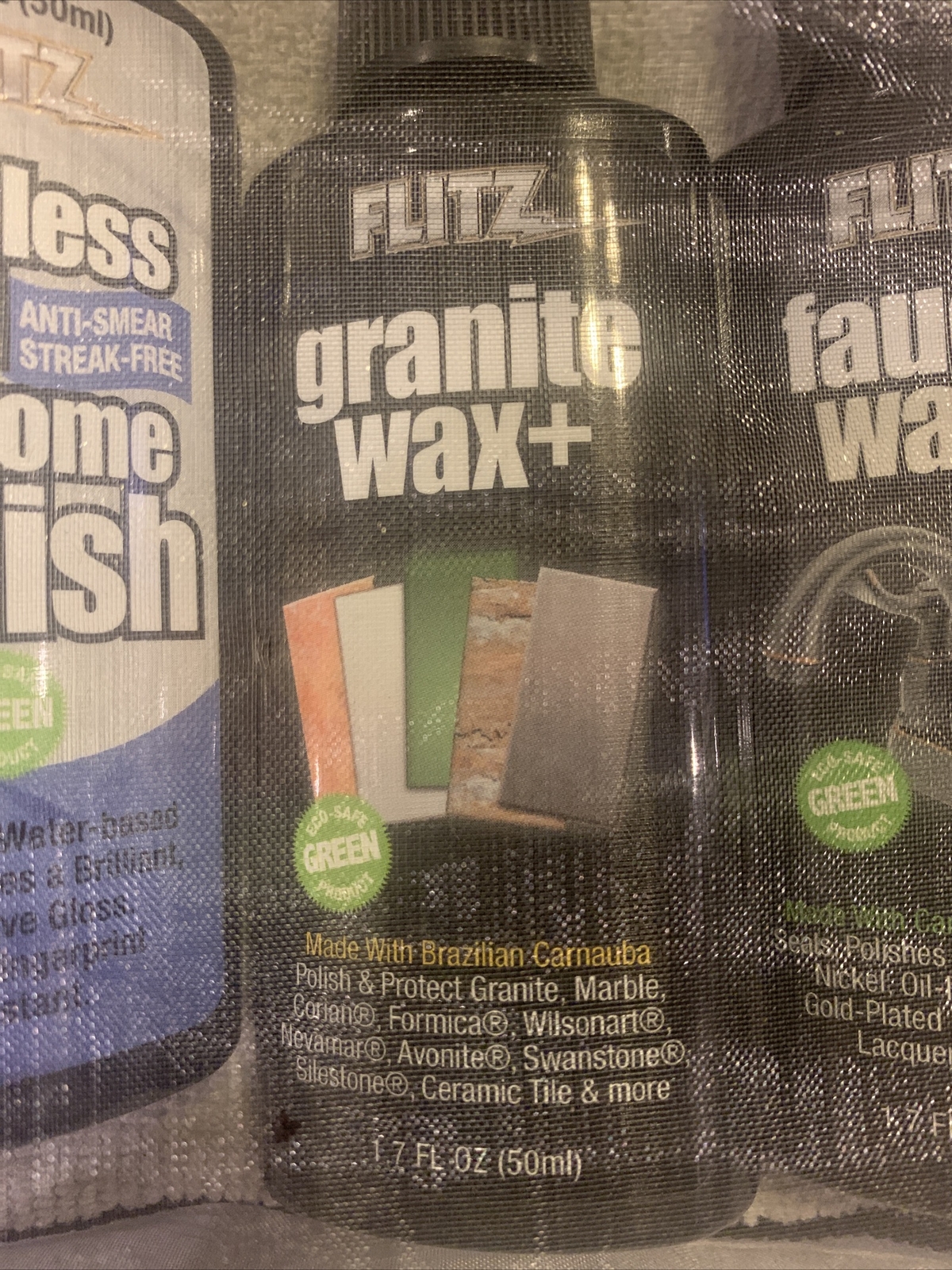 Flitz Steel & Chrome Cleaner, Polish, Granite Wax+, Faucet Wax + 1.7 Fl Oz Each