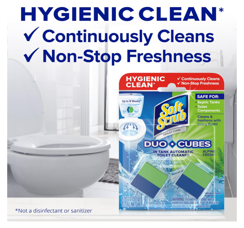 Soft Scrub in-Tank Toilet Cleaner Duo-Cubes, Alpine Fresh, 4Count