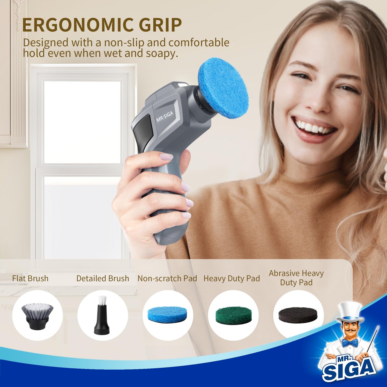 Electric Spin Scrubber for Kitchen and Bathroom Cleaning, Waterproof Recharge…