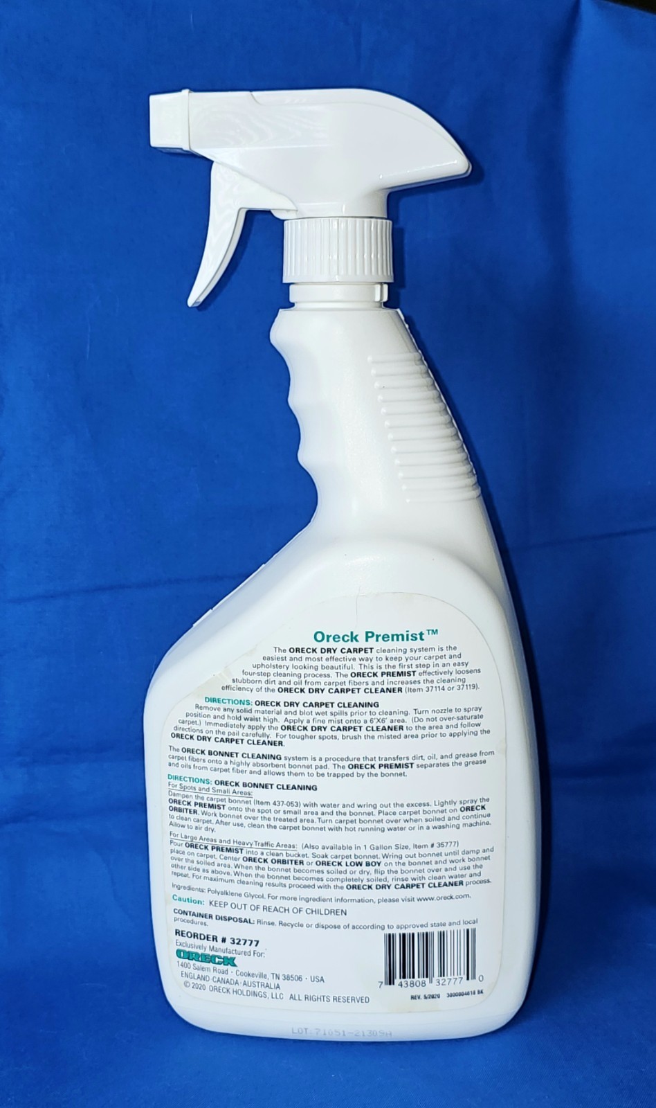 Oreck Premist Soil Release Pre-Spray 1Qt 32oz Carpet Cleaner System DISC (32777)