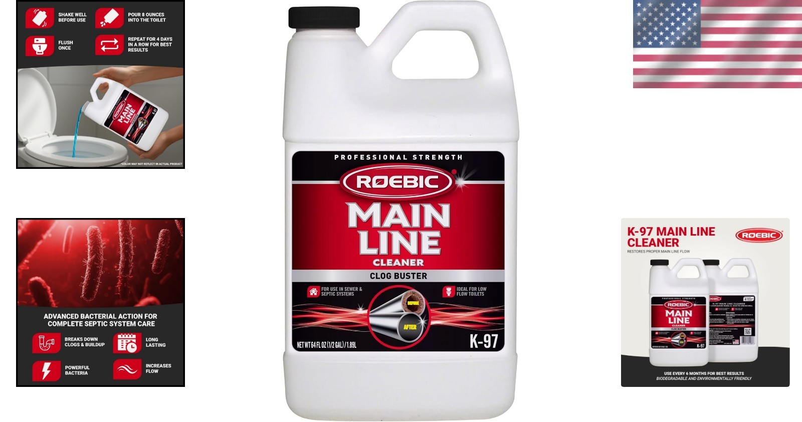 Main Line Cleaner Sewer Septic Tank Bacteria Enzymes Eliminate Clogs Safe 64oz