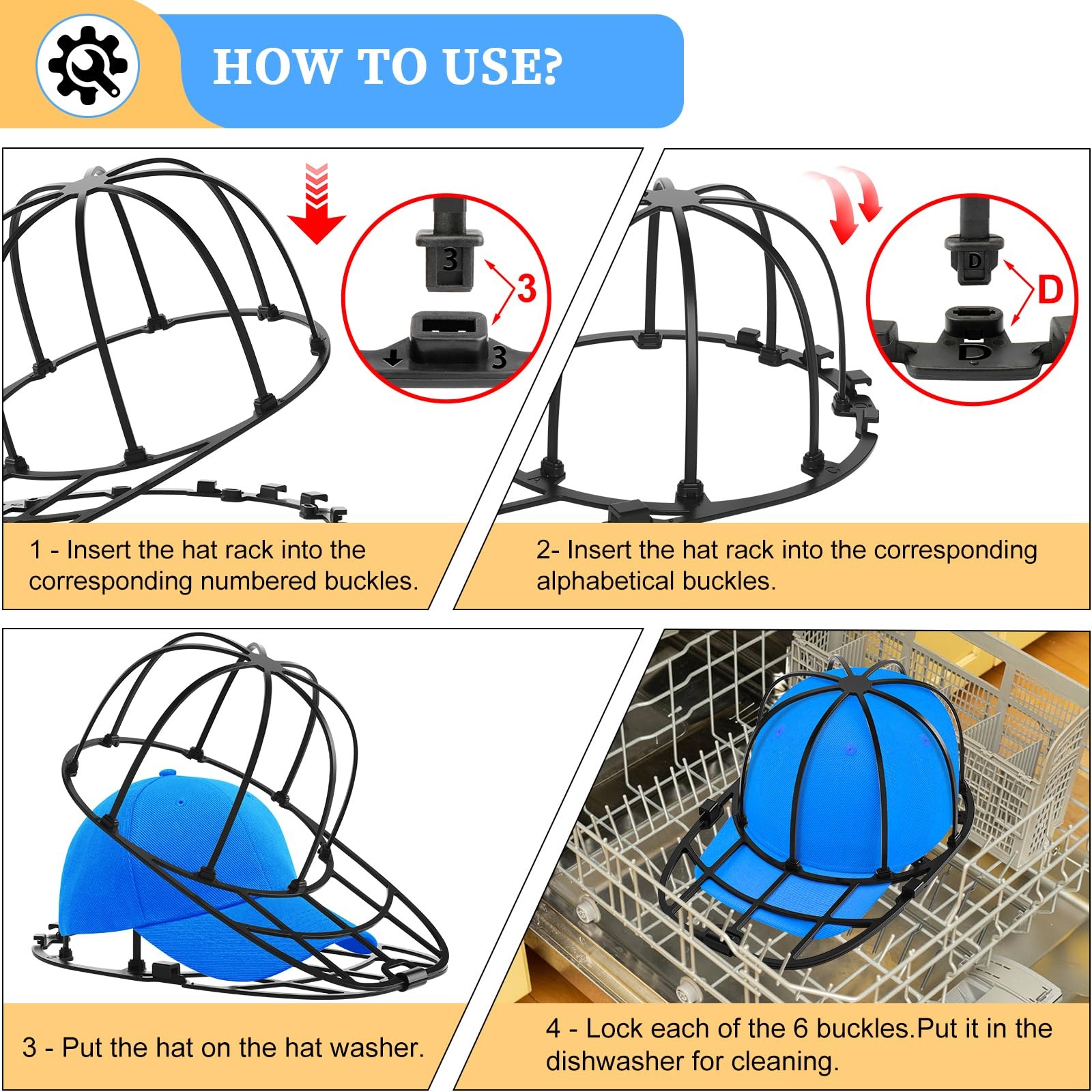 Hat Washer Cage for Washing Machine and Dishwasher Baseball Cap Say Goodbye