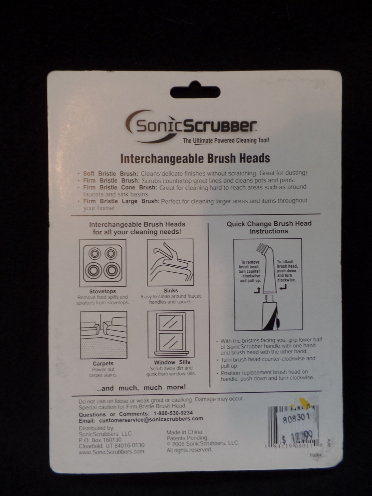 New in Package Sonic Scrubber Power Cleaner Interchangeable Brush Heads
