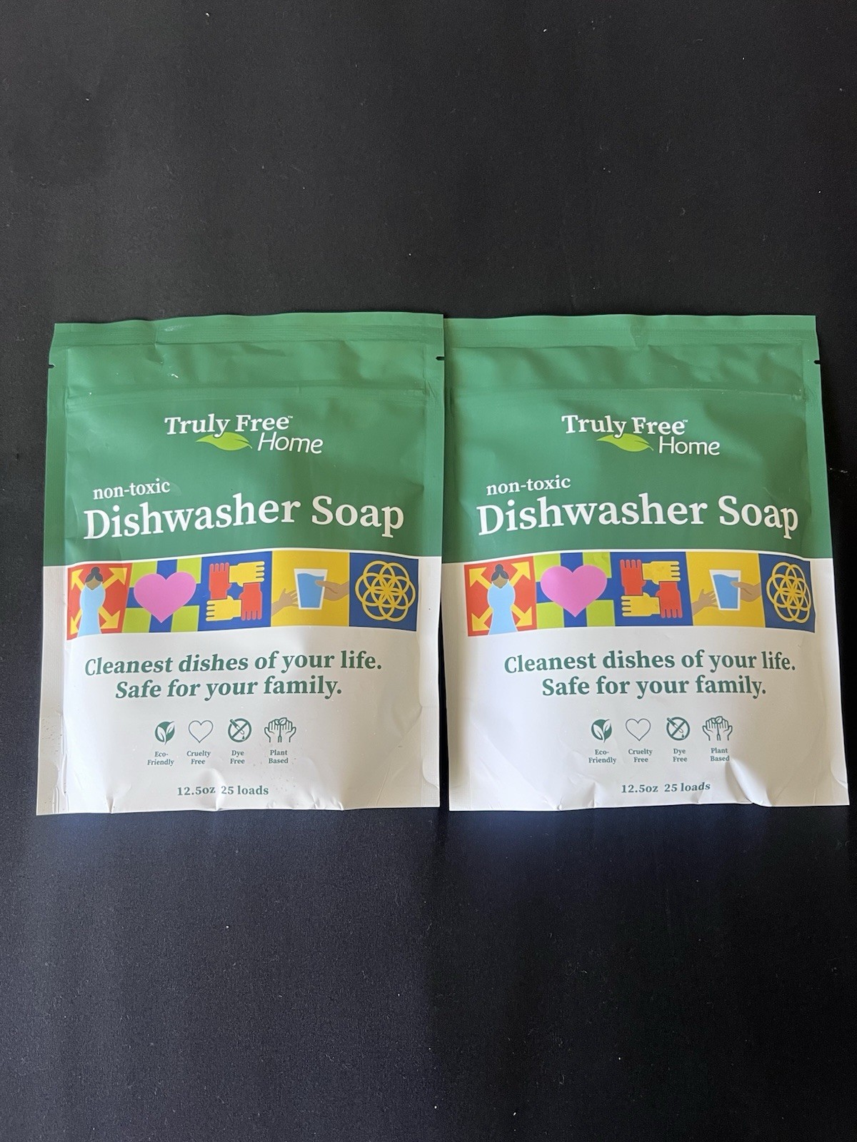 2 Pack Truly Free Home Non-Toxic Dishwasher Soap 12.5 oz 25 Loads Plant-Based