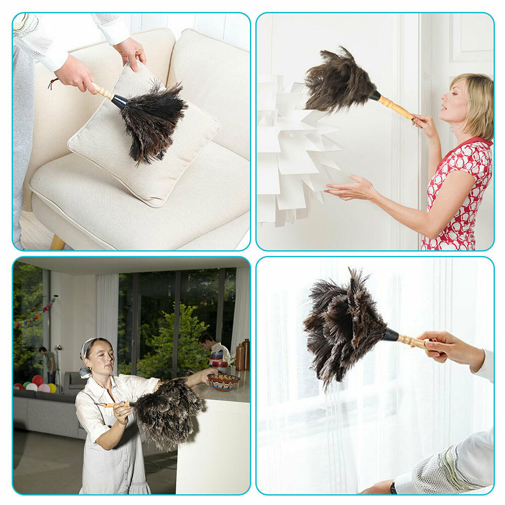 13″ Ostrich Feather Duster Durable Dust collecting Cleaning Tool In Wool Shop*