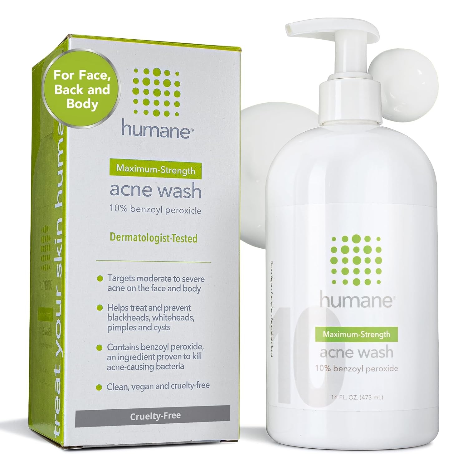 humane Benzoyl Peroxide Acne Body Wash – 10% Maximum-Strength Face, Skin, Butt