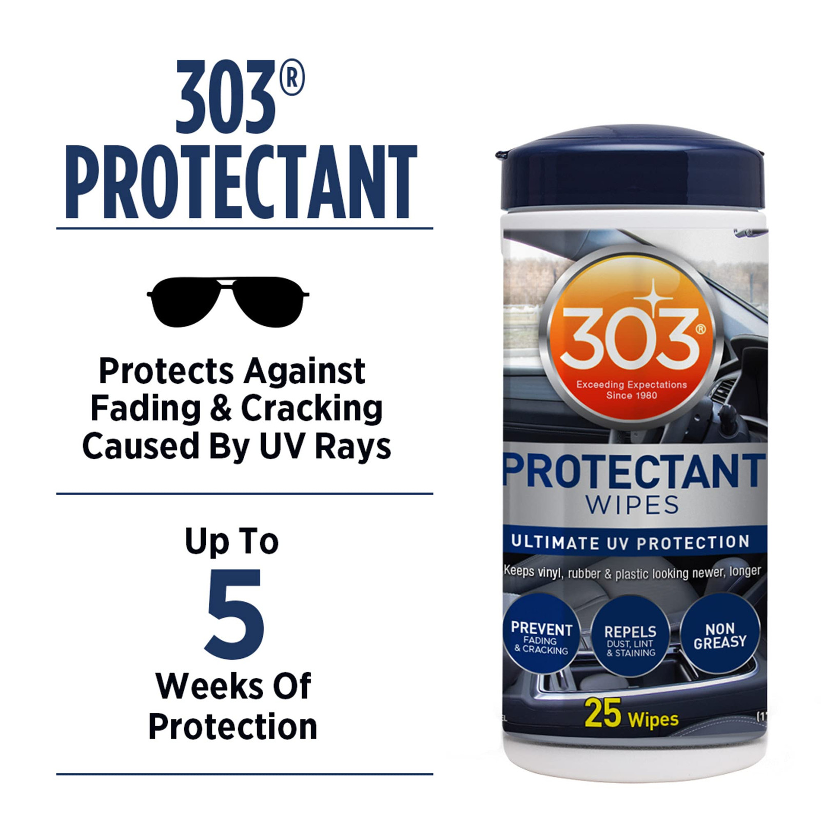 303 Automotive Protectant Wipes 25 Count UV Shielding Car Cleaning Wipes