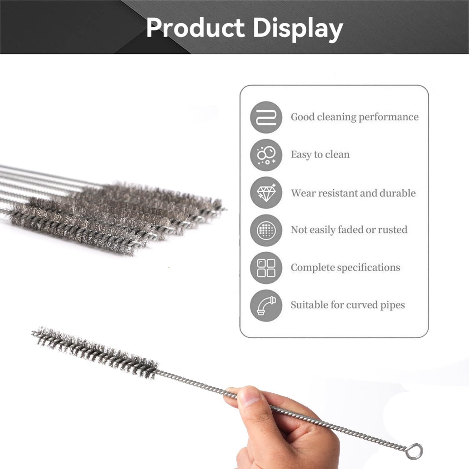 12 Inch Pipe Cleaning Brush Set with Stainless Steel Bristles, Steel Wire Tub…