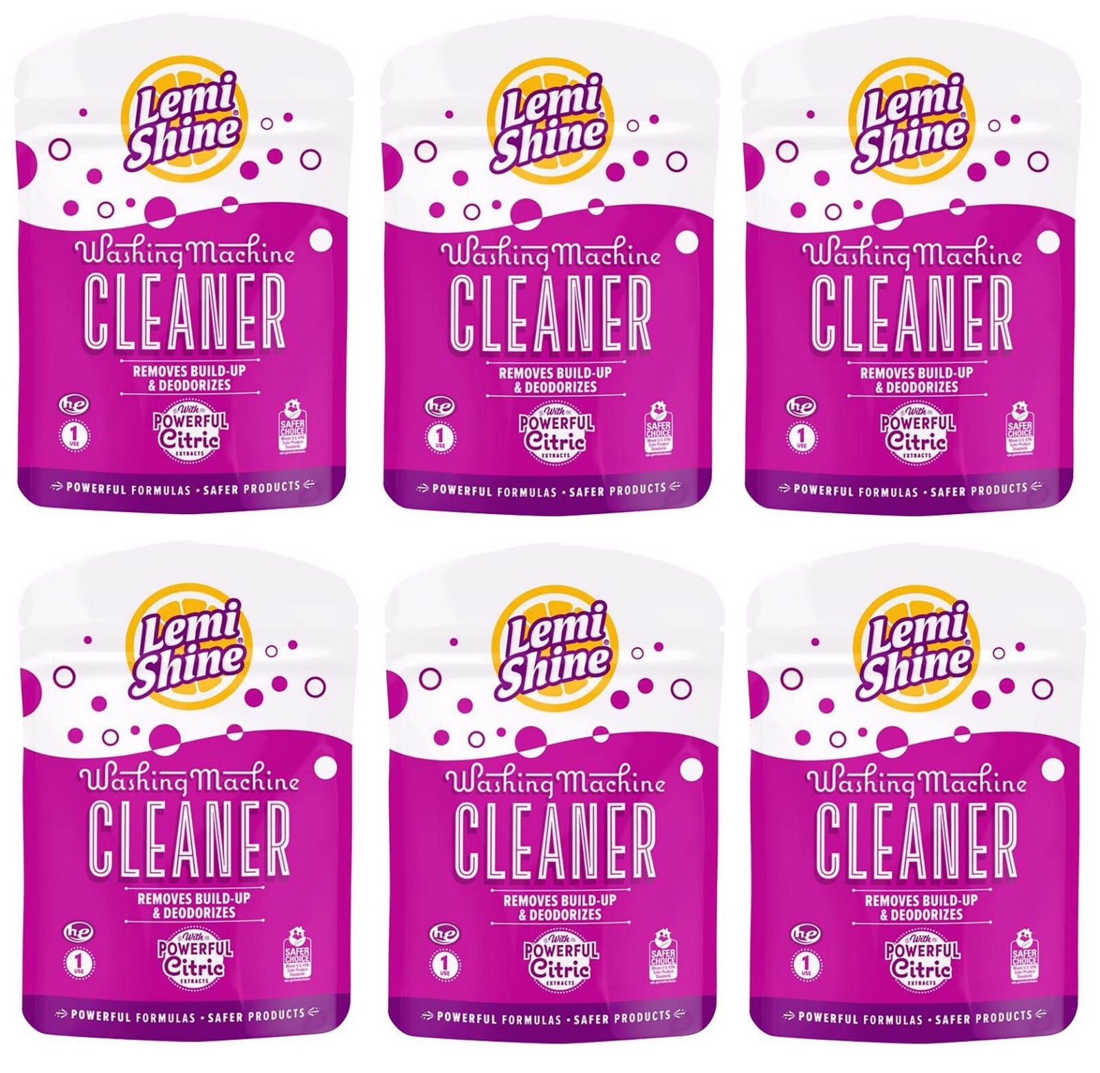6 ~ Lemi Shine Lemon Scent Powder Washing Machine Cleaner 1.76oz Deodorizes 1 pk