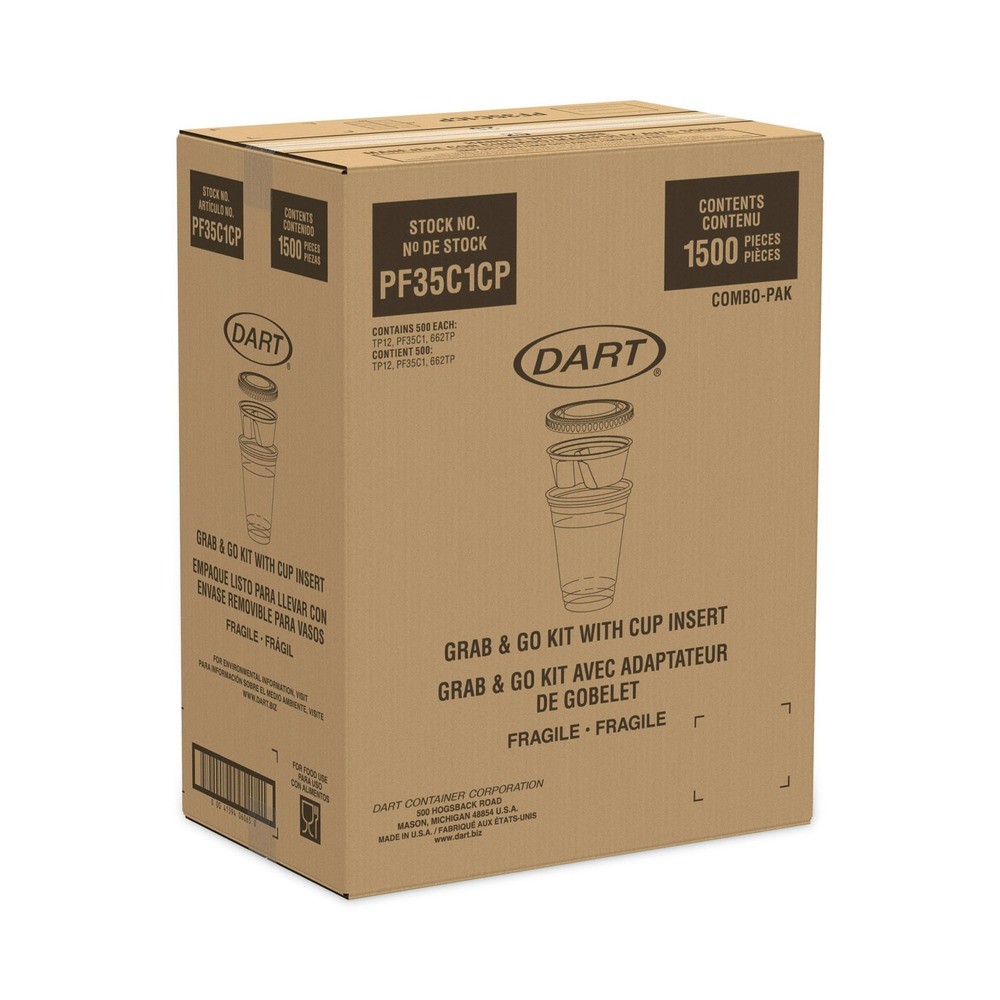 Dart PF35C1CP 12 oz Plastic PET Grab n Go Kit Combo w/ Insert – Clear 500/CT New