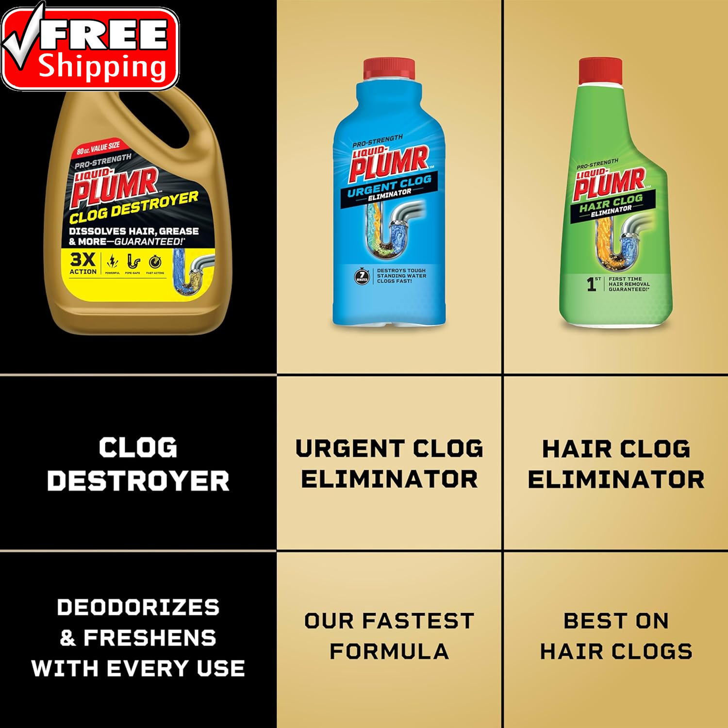 Liquid-Plumr Pro-Strength Clog Destroyer, Liquid Drain Cleaner, 80 Fluid Ounces