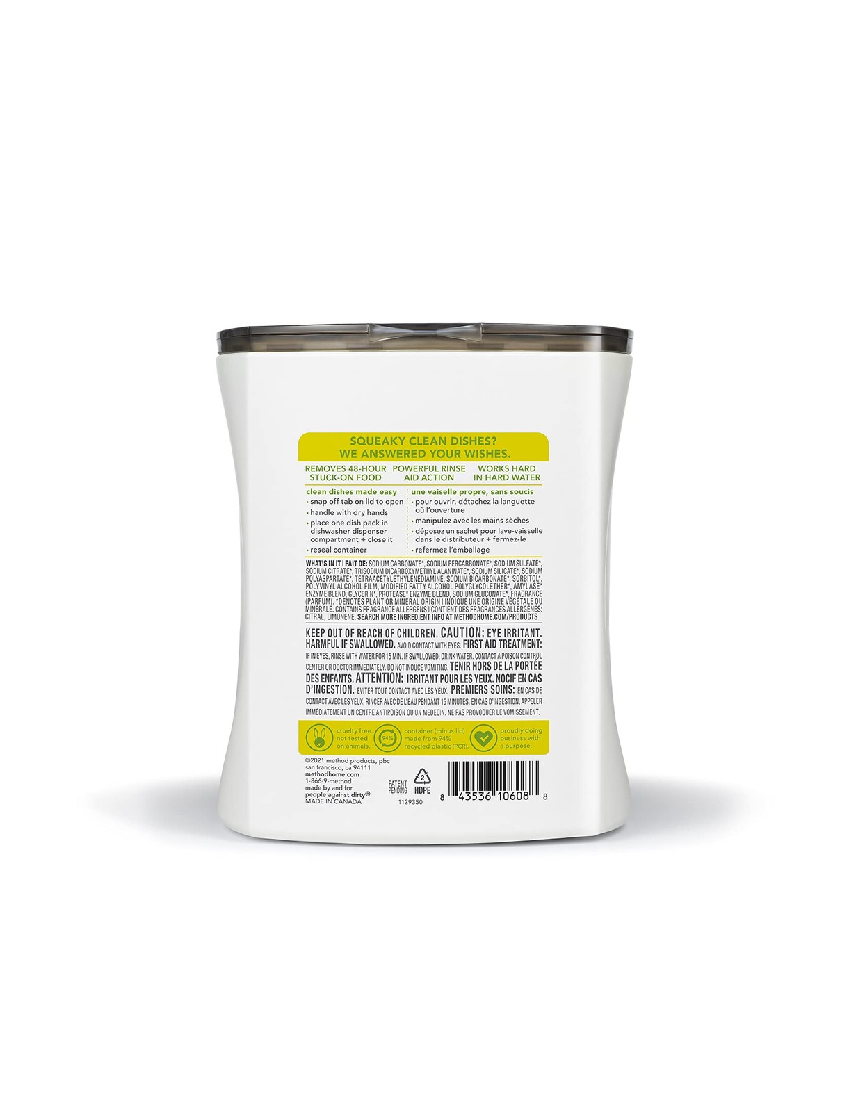 Method Dishwasher Detergent Packs, Lemon Mint, 30 count