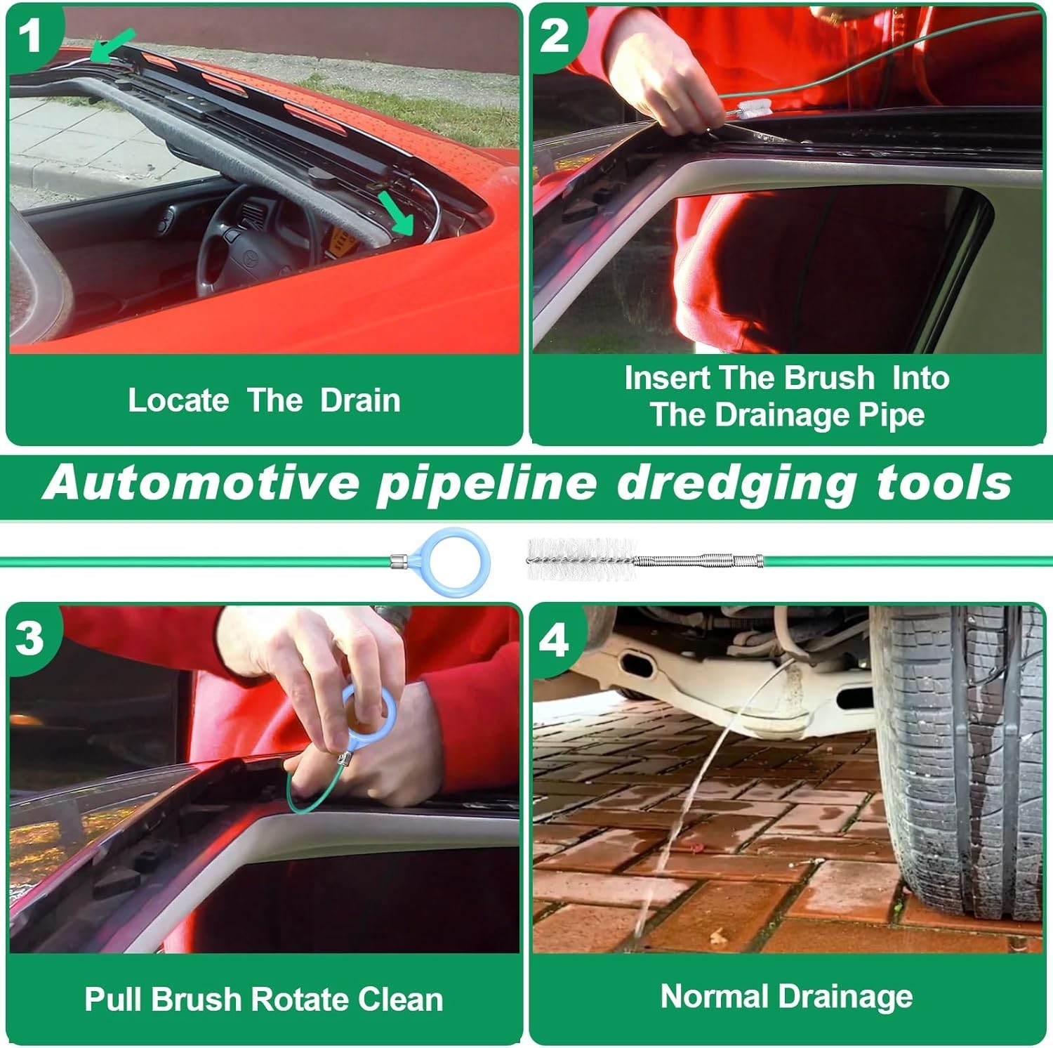 Auto Sunroof Drain Cleaning Tool with Flexible Pipe Brush Fast Free Shipping