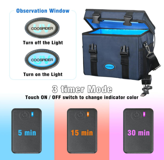 3 Gallon UV Light Sanitizer Ozone Box Portable Foldable UVC Cleaner Bag 12L Blue