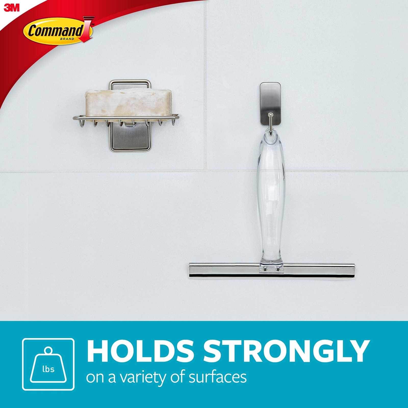 Satin Nickel Bath Squeegee with Hook and Water Resistant Strips No Tools Requ…